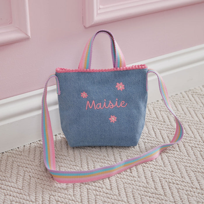 Personalised Denim Rainbow Handbag