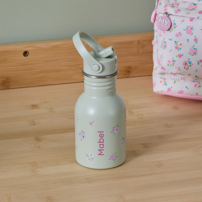 Personalised Ditsy Floral Print Sage Bottle