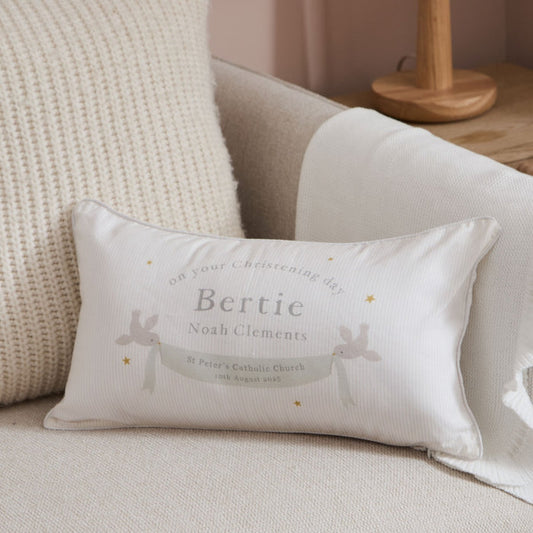 Personalised Dove Christening Linen Cushion