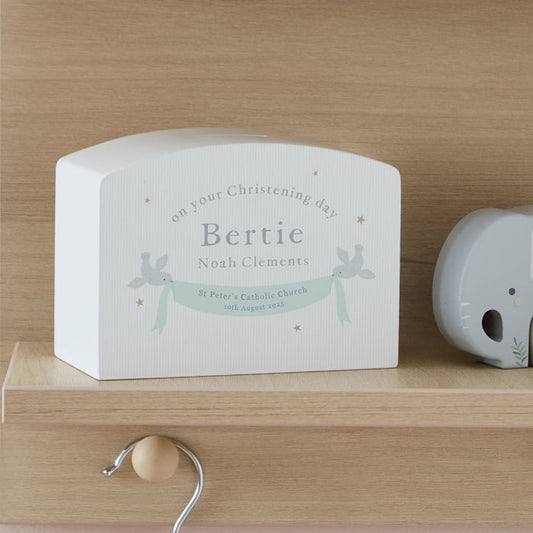 Personalised Dove Christening Wooden Money Box