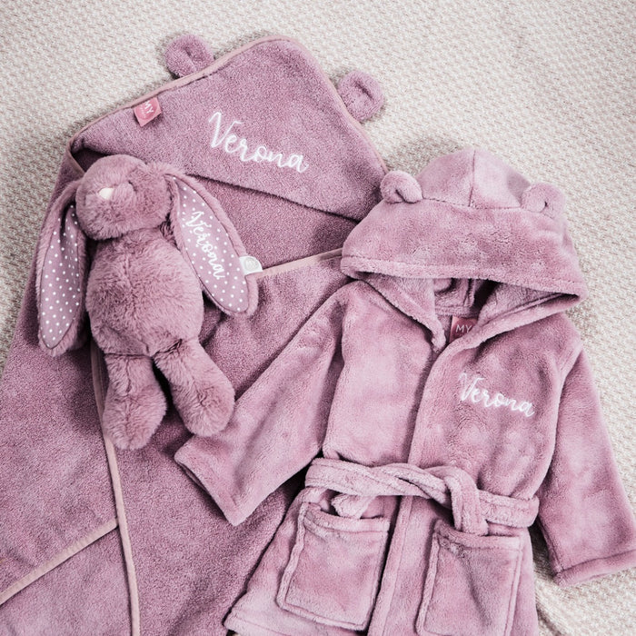 Personalised Dusky Mauve Splash, Snuggle & Cuddle Gift Set