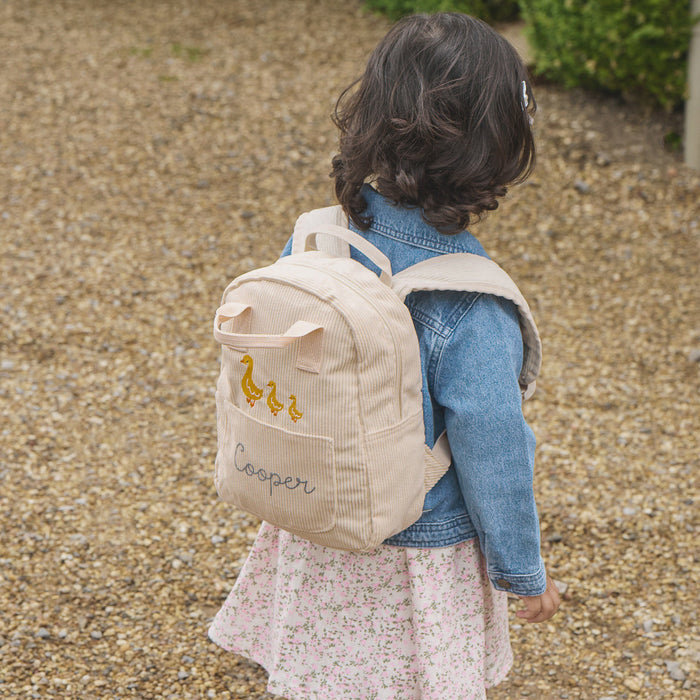 Personalised Ecru Cord Duck Family Mini Backpack