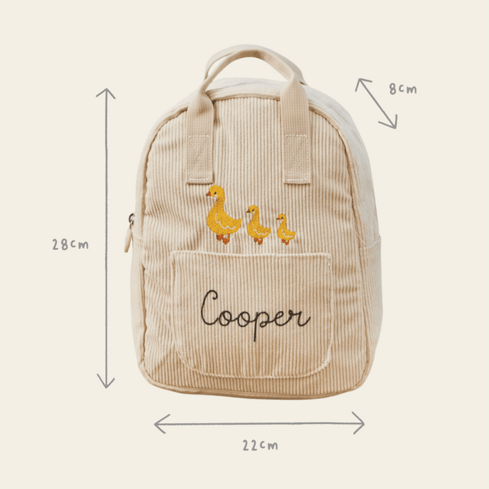 Personalised Ecru Cord Duck Family Mini Backpack