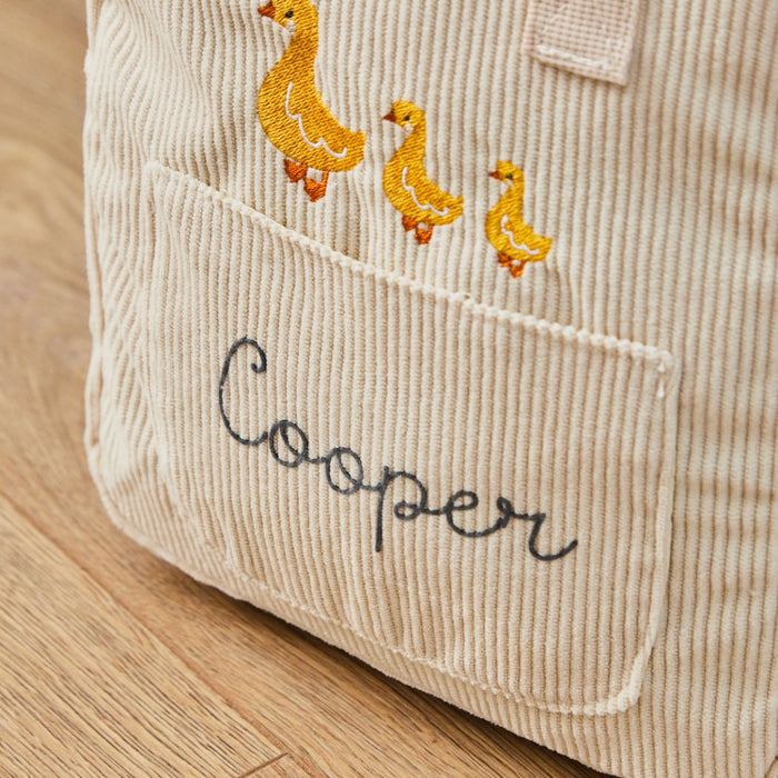 Personalised Ecru Cord Duck Family Mini Backpack