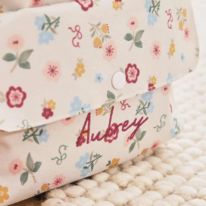 Personalised Ecru Floral All-Over Print Mini Grab Handle Backpack