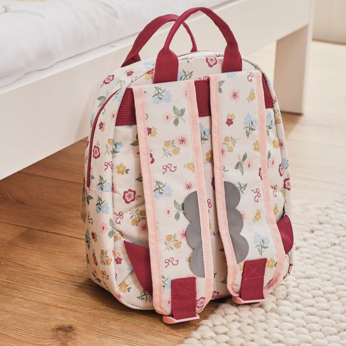 Personalised Ecru Floral All-Over Print Mini Grab Handle Backpack