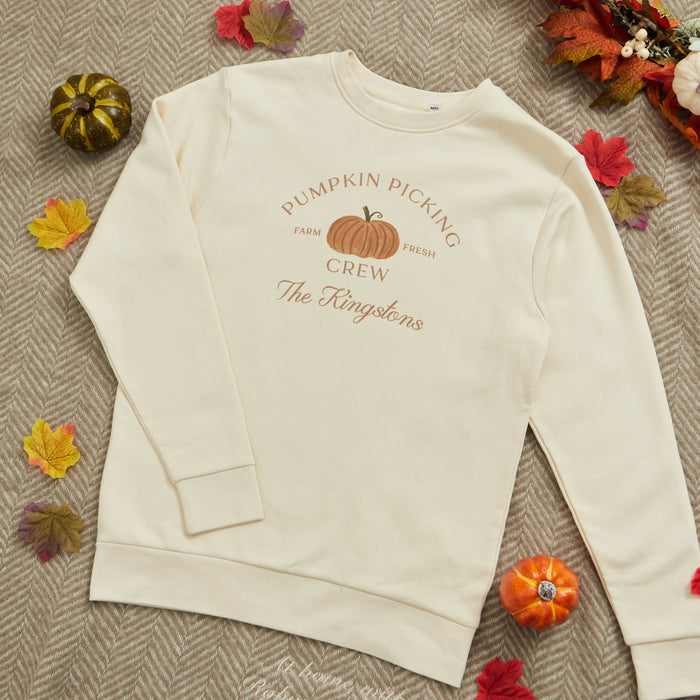 Personalised Ecru Pumpkin Picking Crew Adult Sweatshirt