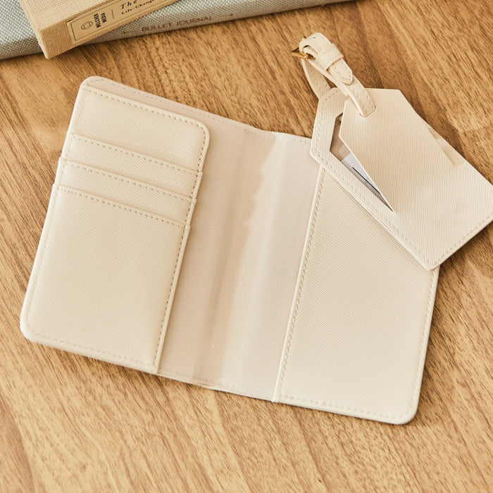 Personalised Embossed Passport Holder and Luggage Tag in Oyster by Made Yours