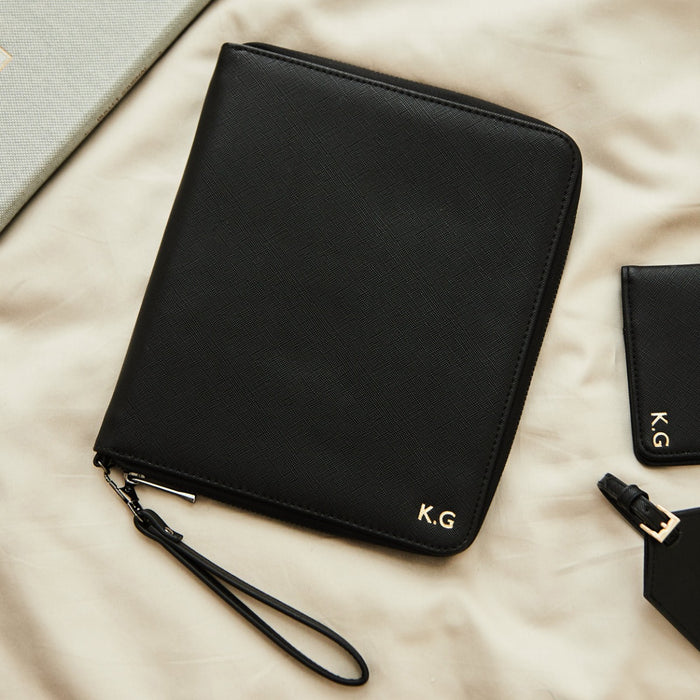 Personalised Embossed Travel Case in Black by Made Yours