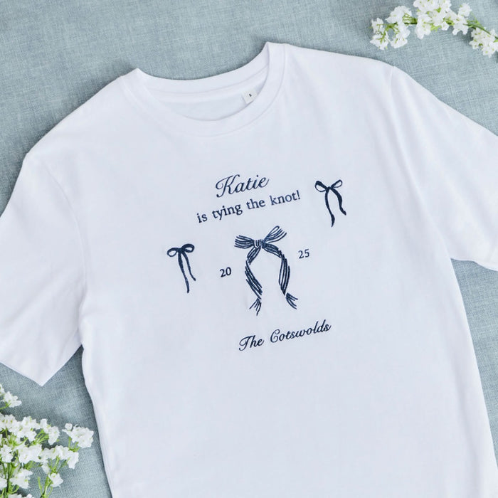 Personalised Embroidered Tying The Knot T-Shirt in White