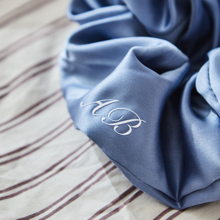 Personalised Extra Large Silky Scrunchie in Hydrangea Blue by Made Yours