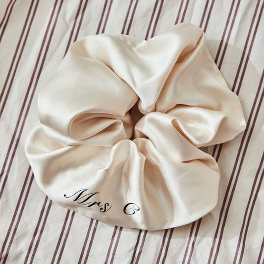 Personalised Extra Large Silky Scrunchie in Ivory by Made Yours