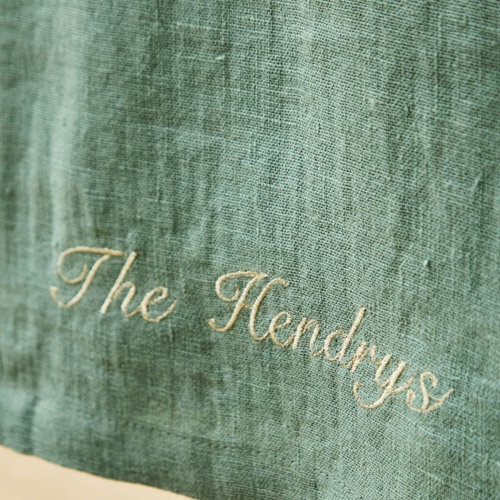 Personalised Family Linen Table Runner in Rosemary by Made Yours