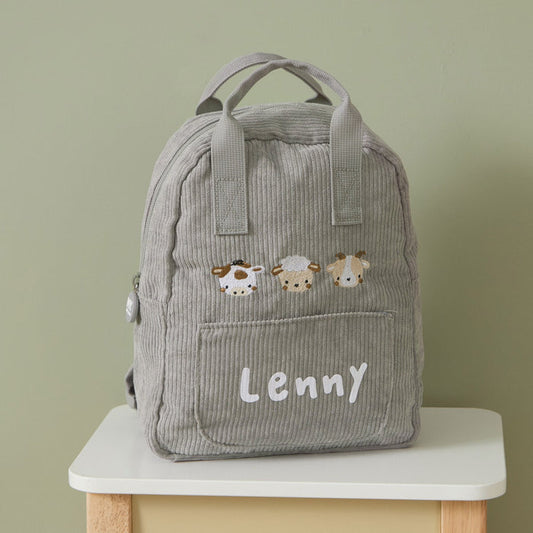 Personalised Farm Animals Embroidered Grey Cord Backpack