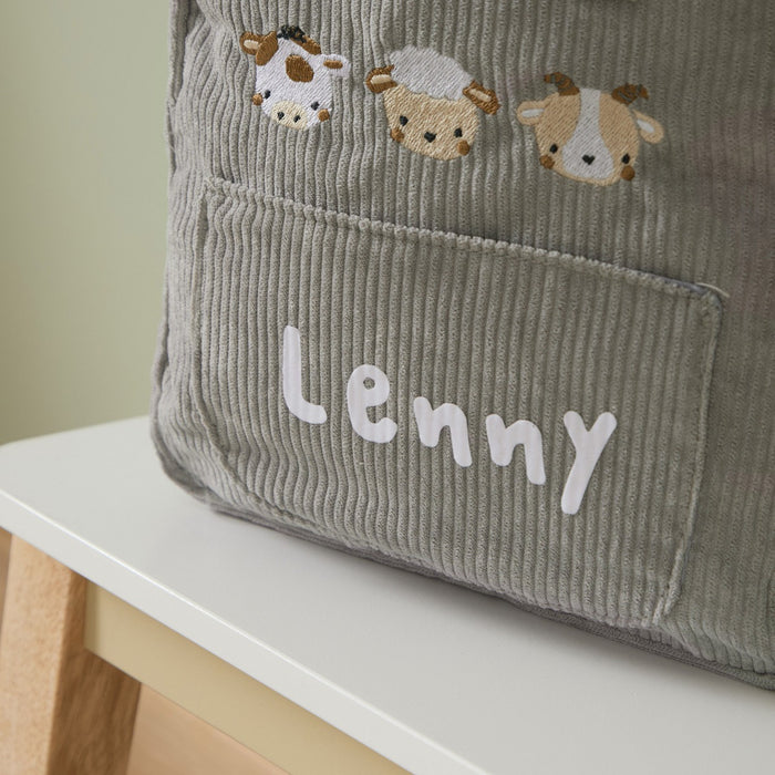 Personalised Farm Animals Embroidered Grey Cord Backpack