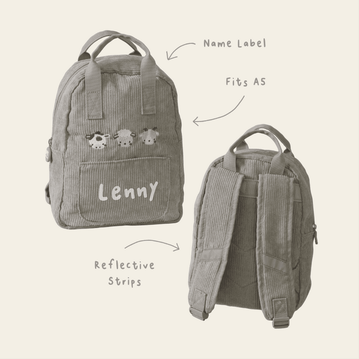 Personalised Farm Animals Embroidered Grey Cord Backpack