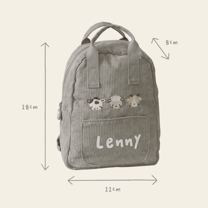 Personalised Farm Animals Embroidered Grey Cord Backpack