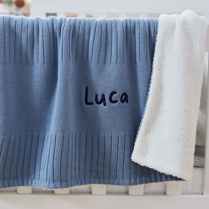 Personalised Fleece Lined Blanket in Blue