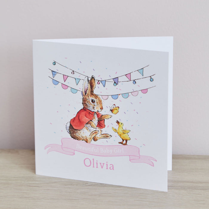 Personalised Flopsy Bunny™ Beautiful Baby Greeting Card
