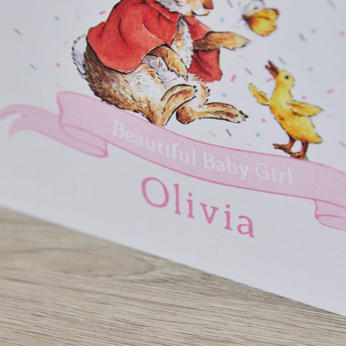 Personalised Flopsy Bunny™ Beautiful Baby Greeting Card