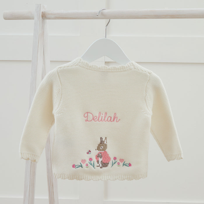 Personalised Flopsy™ Bunny Cross Stitch Ivory Cardigan