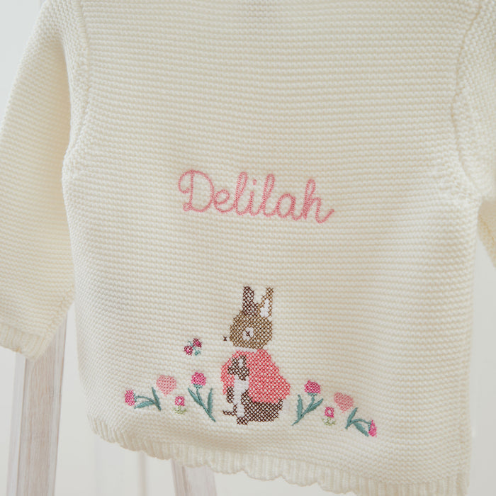 Personalised Flopsy™ Bunny Cross Stitch Ivory Cardigan
