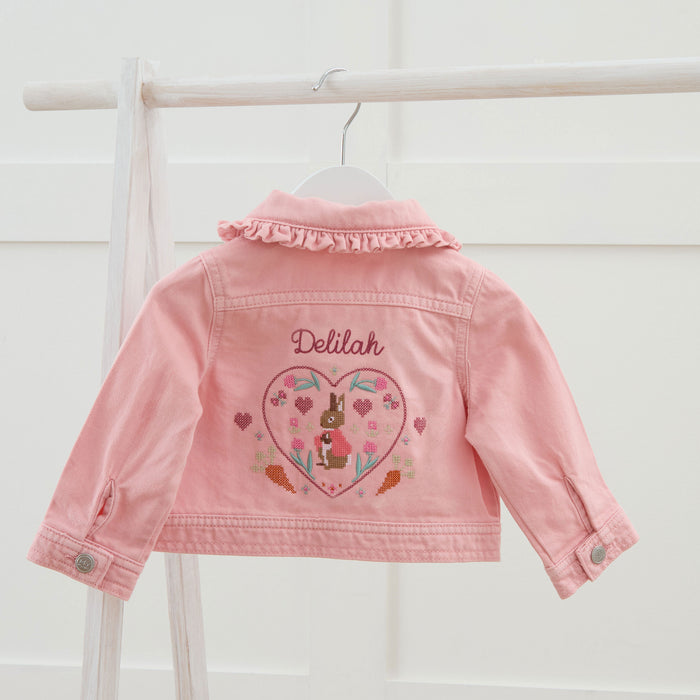 Personalised Flopsy™ Bunny Cross Stitch Pink Denim Jacket