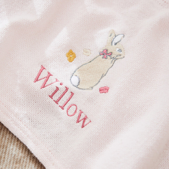 Personalised Flopsy™ Bunny Pink Embroidered Cellular Baby Blanket
