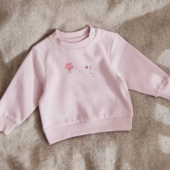 Personalised Floral Embroidery Pink Sweatshirt