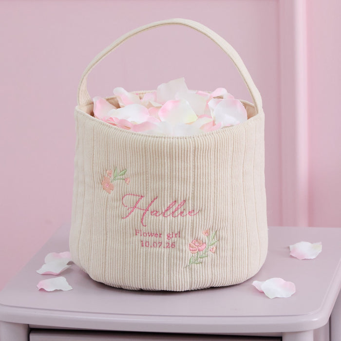 Personalised Floral Flower Girl Cord Bucket Bag