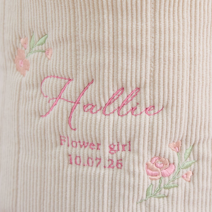 Personalised Floral Flower Girl Cord Bucket Bag