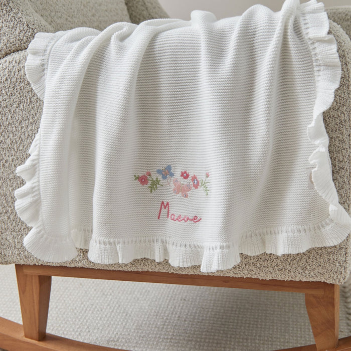 Personalised Floral Ivory Frill Blanket