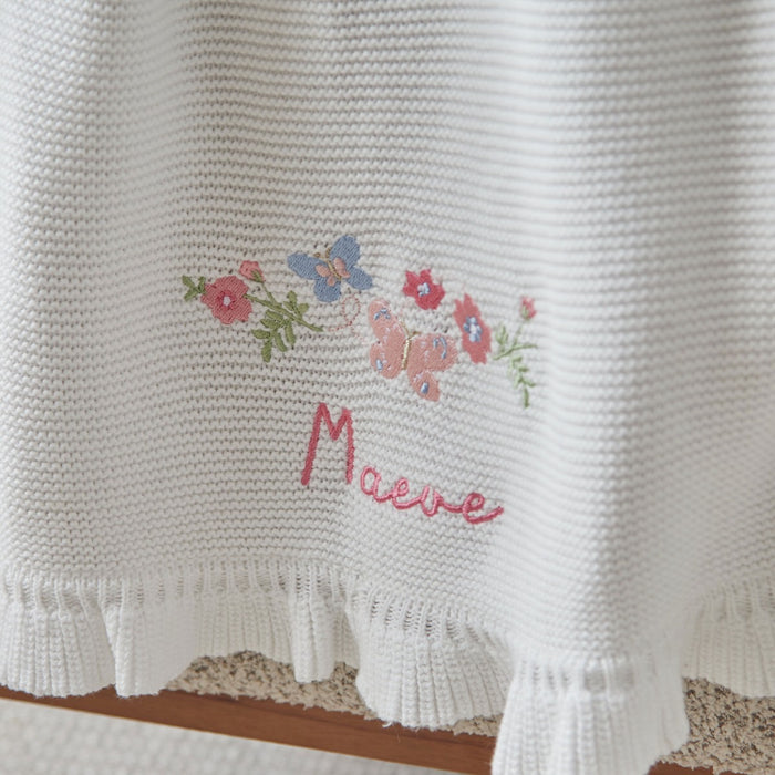 Personalised Floral Ivory Frill Blanket