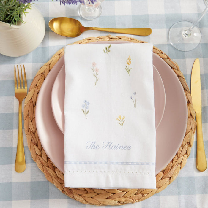 Personalised Floral Print White Cotton Napkin