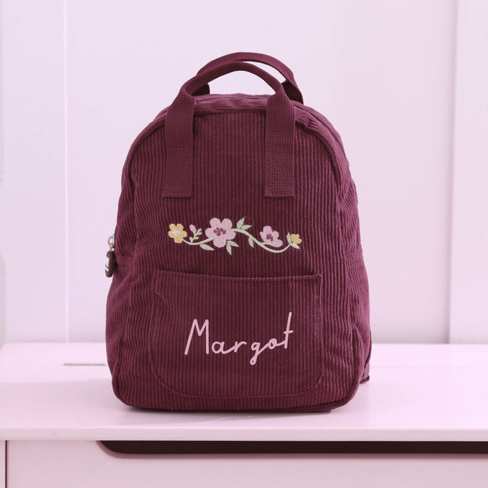 Personalised Floral Wreath Berry Cord Mini Backpack