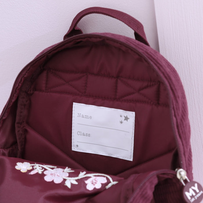 Personalised Floral Wreath Berry Cord Mini Backpack