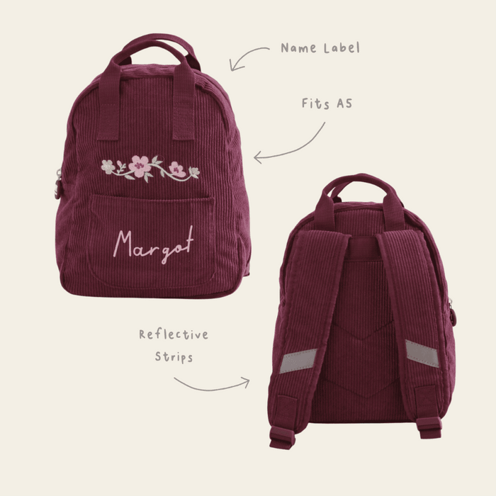 Personalised Floral Wreath Berry Cord Mini Backpack