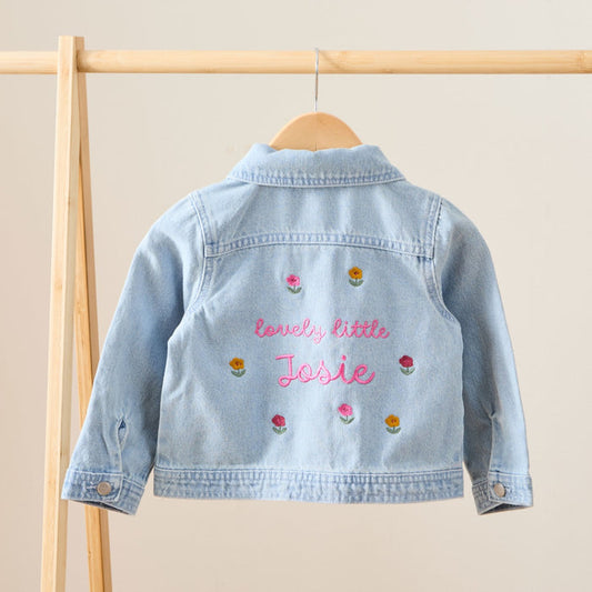 Personalised Flower Stonewash Denim Jacket