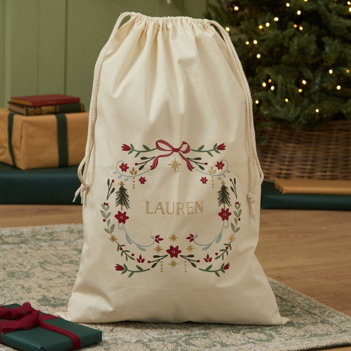 Personalised Folklore Christmas Natural Canvas Gift Sack