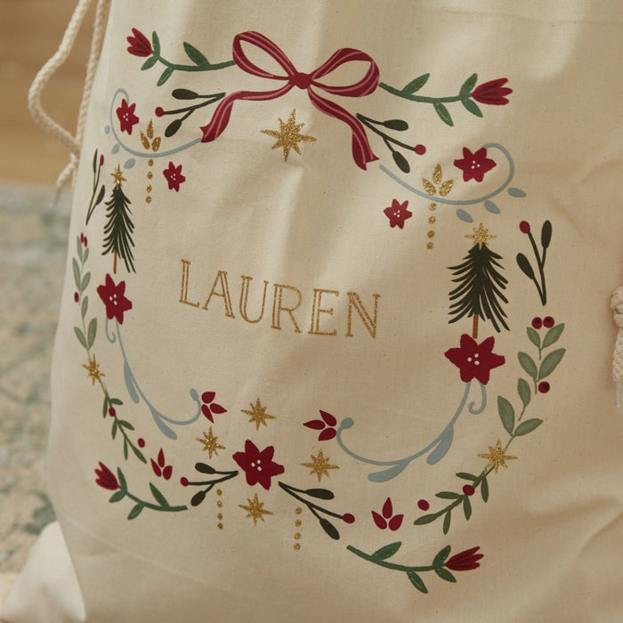 Personalised Folklore Christmas Natural Canvas Gift Sack