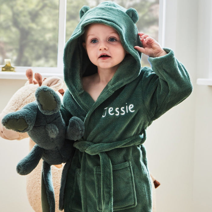 Personalised Forest Green Fleece Robe With Ears
