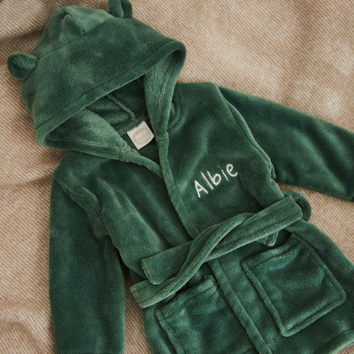 Personalised Forest Green Fleece Robe With Ears