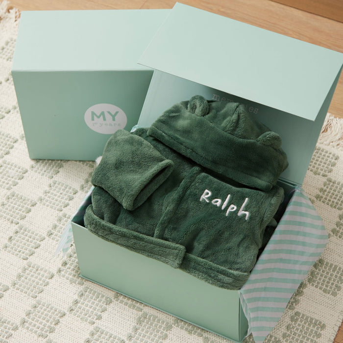 Personalised Forest Green Fleece Robe With Ears
