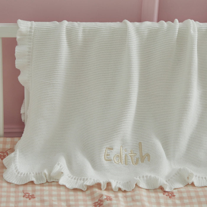 Personalised Frill Edge Ivory Blanket
