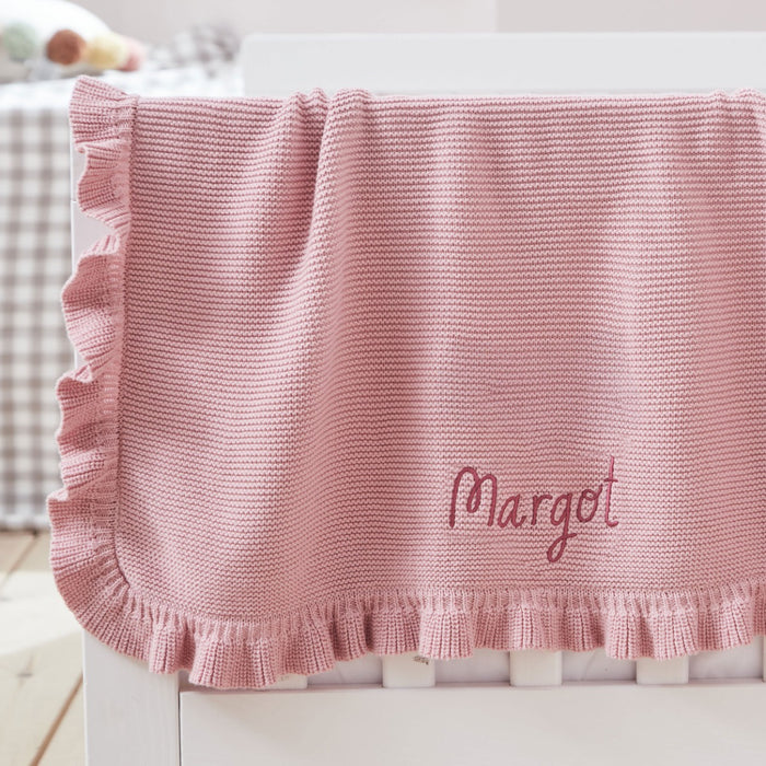 Personalised Frill Edge Pink Blanket
