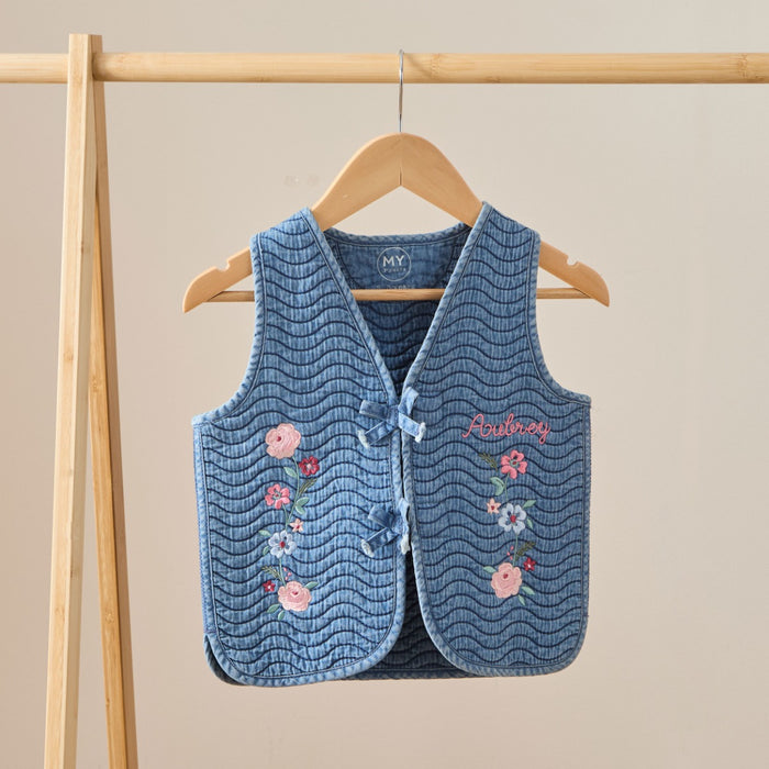 Personalised Front Floral Denim Gilet
