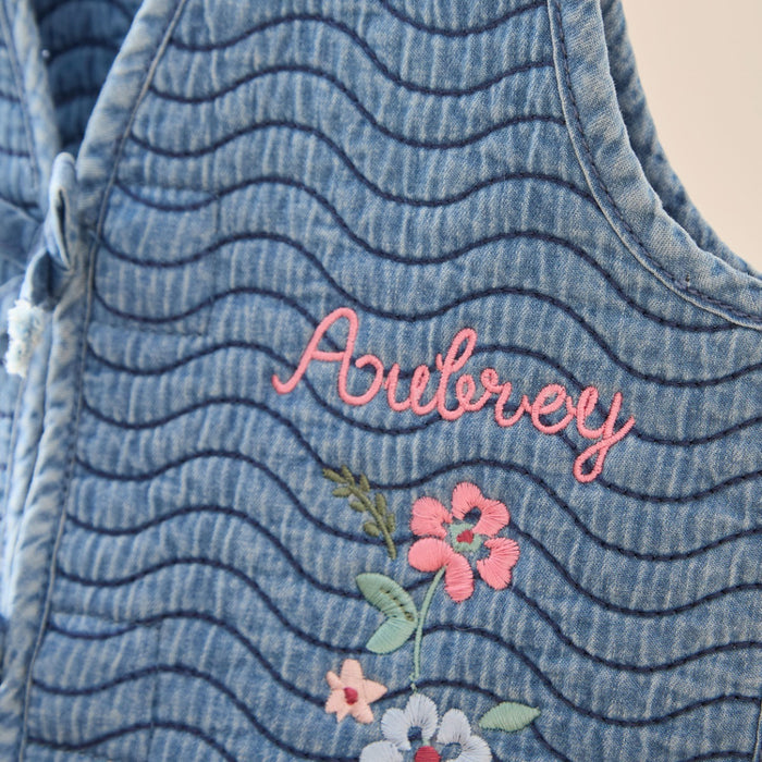 Personalised Front Floral Denim Gilet
