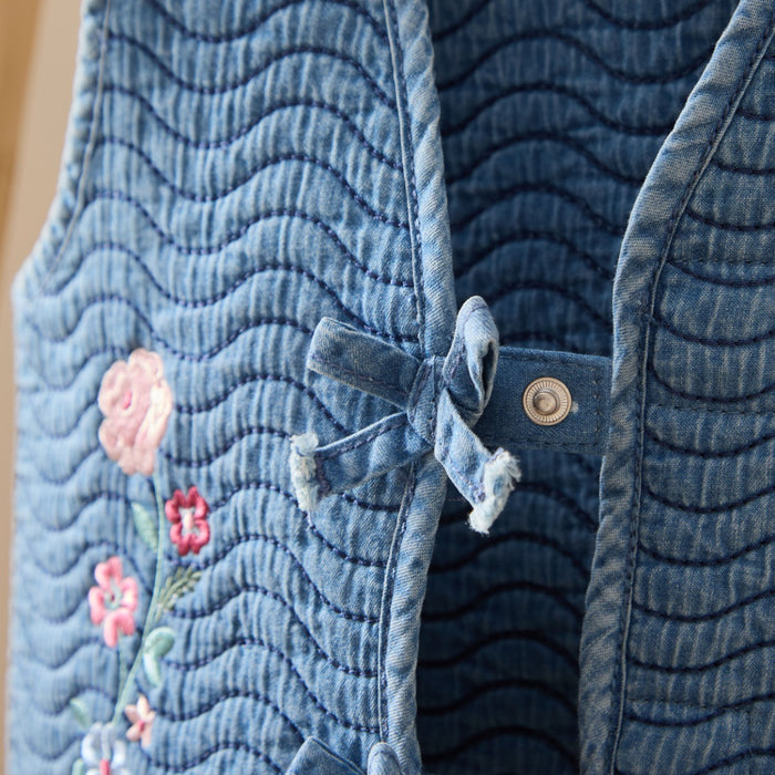 Personalised Front Floral Denim Gilet
