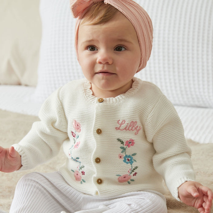 Personalised Front Floral White Lightweight Cardigan
