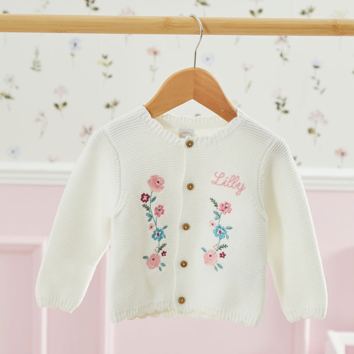 Personalised Front Floral White Lightweight Cardigan